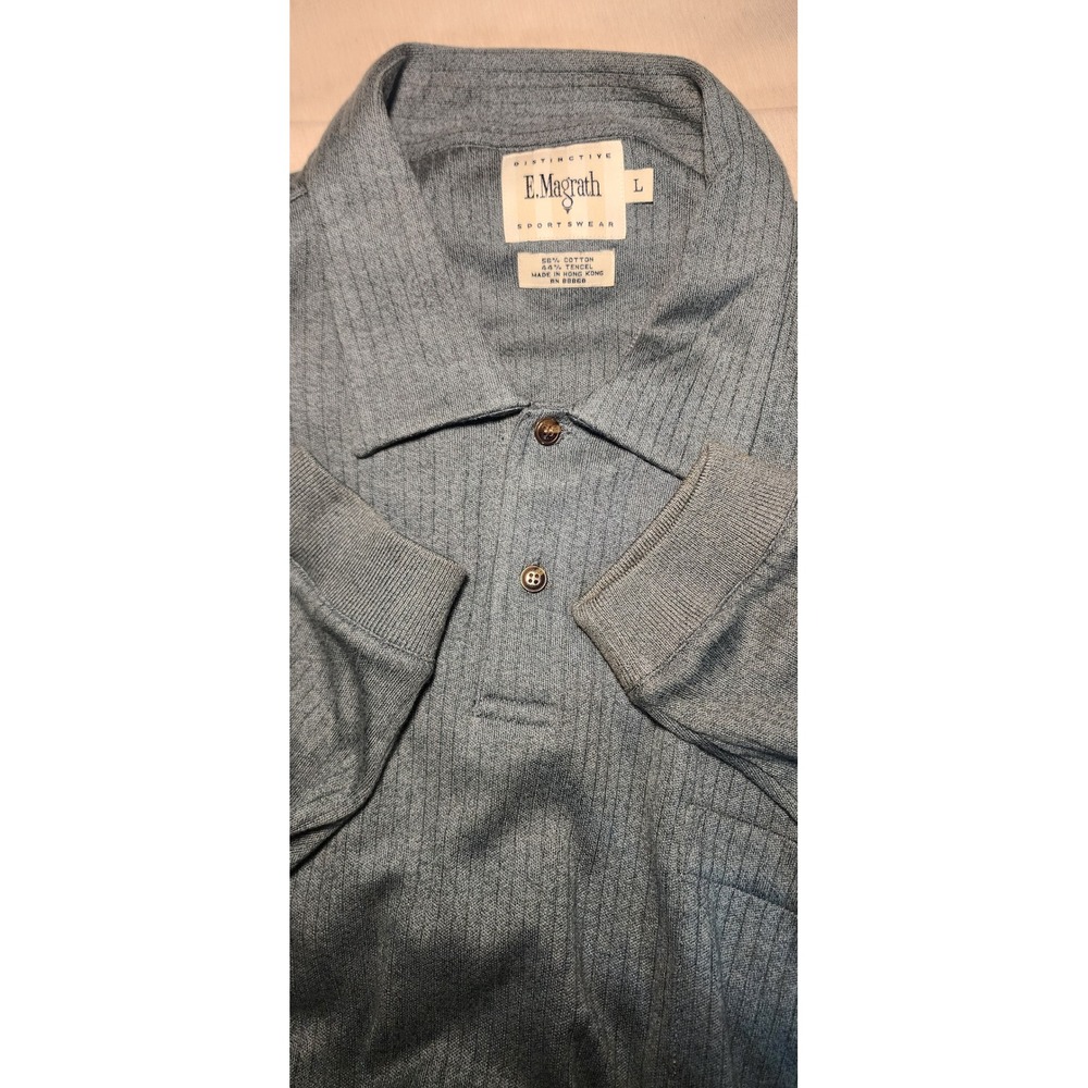 VTG E MaGrath Sportswear Mens Blue Ribbed Long Sleeve Polo Shirt Golf Sz L Golf